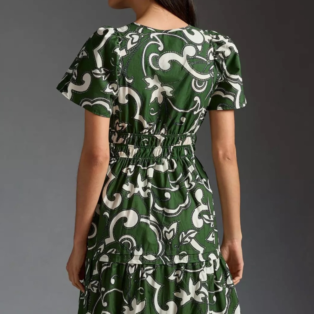 NWT Anthropologie Green/White Somerset Summer dress Size Medium - Picture 4 of 7